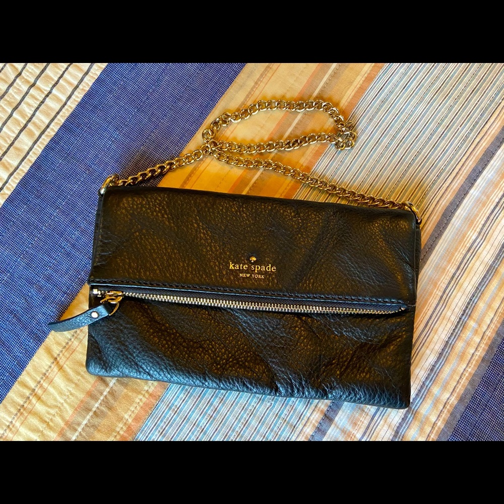 Kate Spade ♠️ Black Leather Foldover Bag
